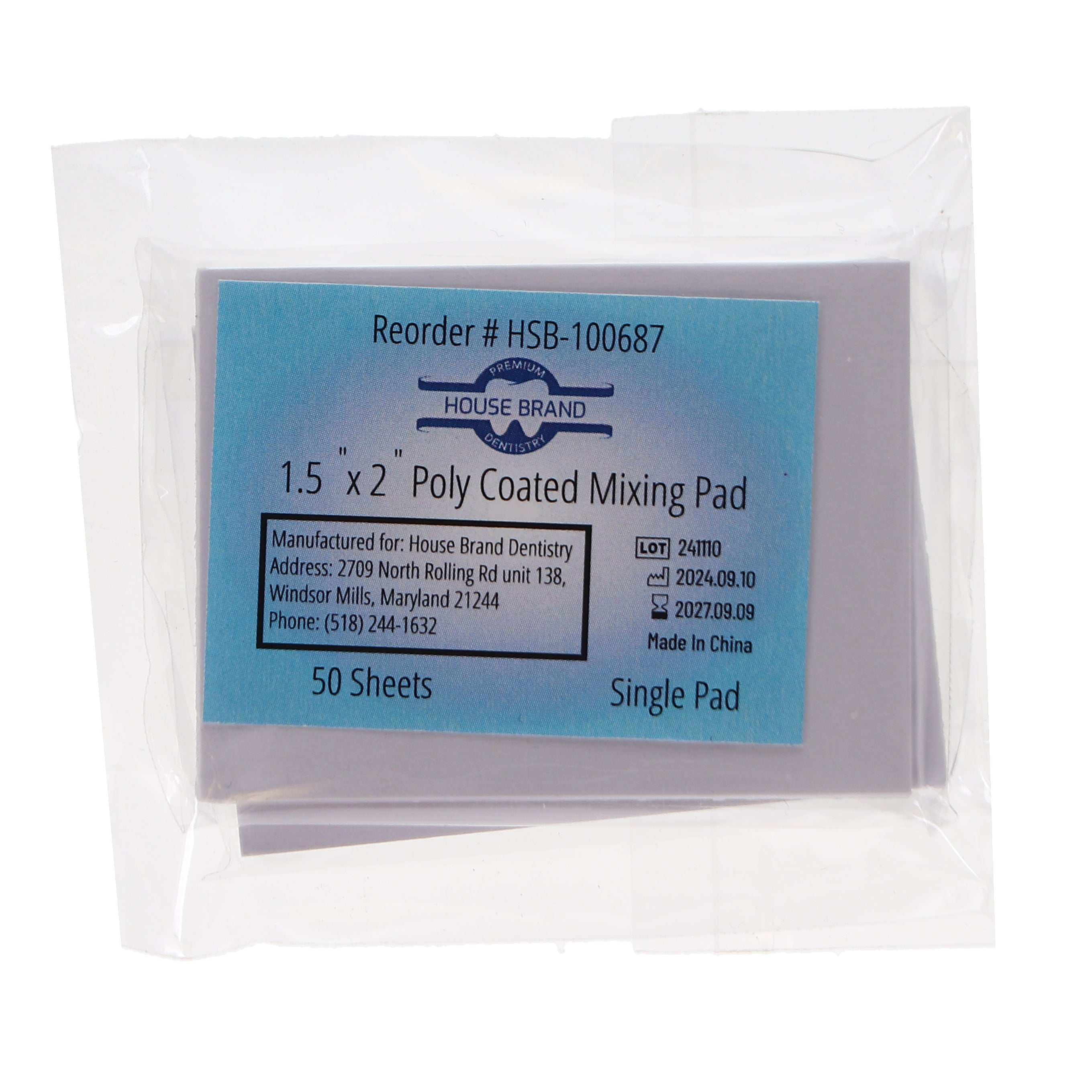 House Brand Dentistry 100687 HSB Poly Coated Single Mixing Pad 1.5 House Brand Dentistry 100687 HSB Poly Coated Single Mixing Pad 1.5